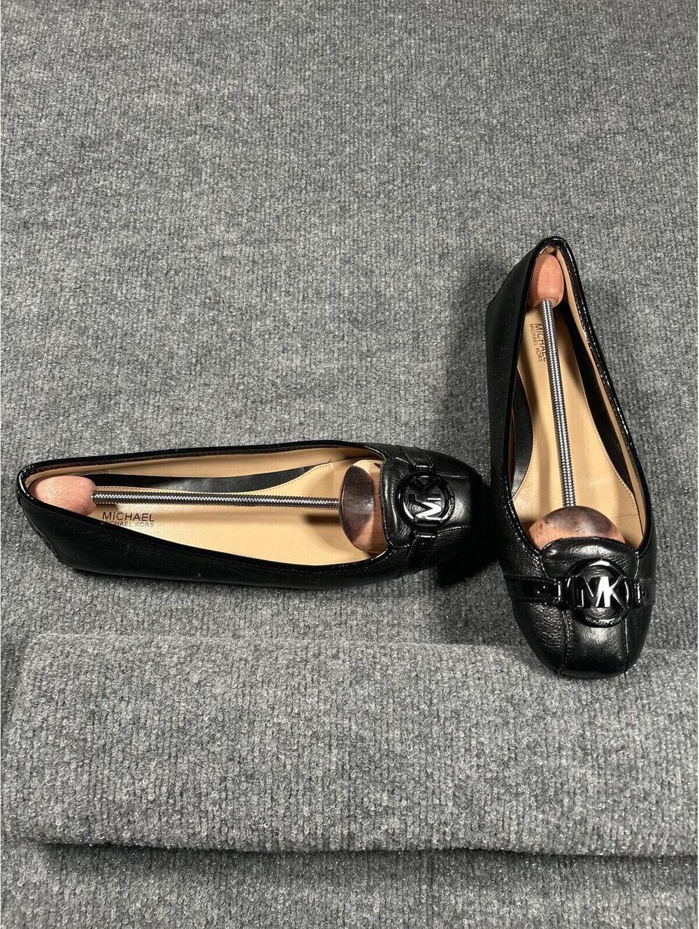 Michael Kors Black Leather Logo Ballet Flats Size 11